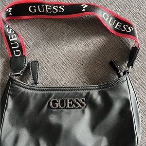 GUESS Black Belt Bag with Red Accents